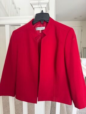 Kasper Women's Red Collarless Open-Front Blazer